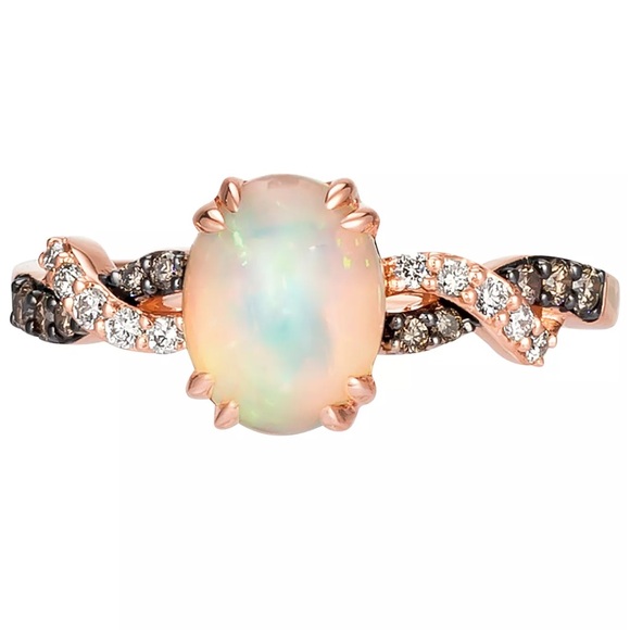 LE VIAN “Neopolitan Opal & Diamond Twist Ring in 14k Rose Gold” Size 7 - Picture 2 of 10